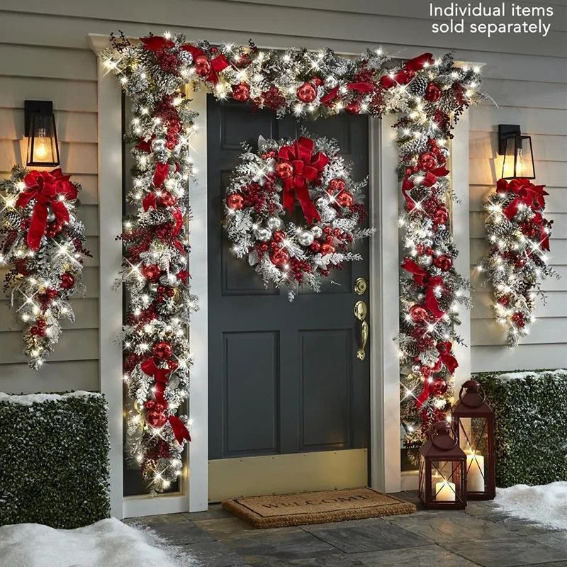 Flocked PVC Christmas Wreath And Garland Decor For Doors Trees And Holiday Home Styling 0