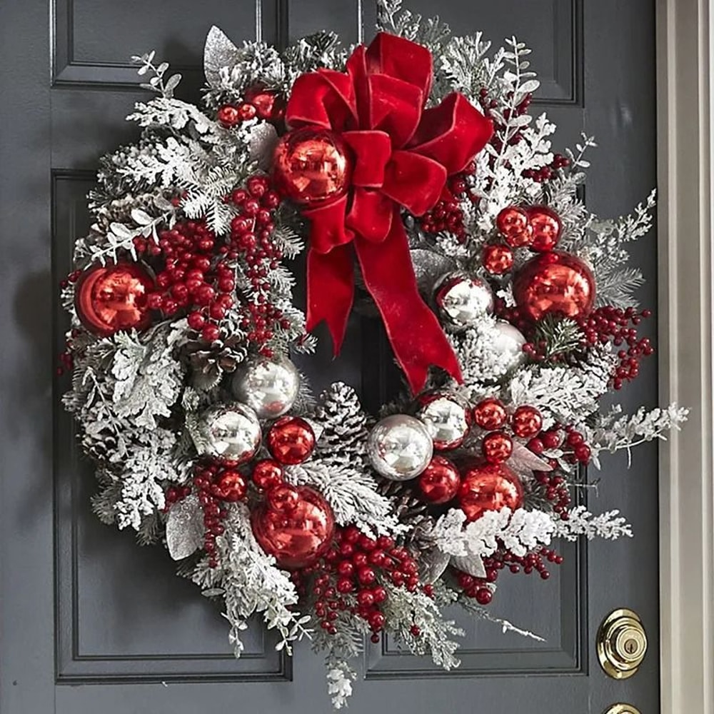 Flocked PVC Christmas Wreath And Garland Decor For Doors Trees And Holiday Home Styling 11