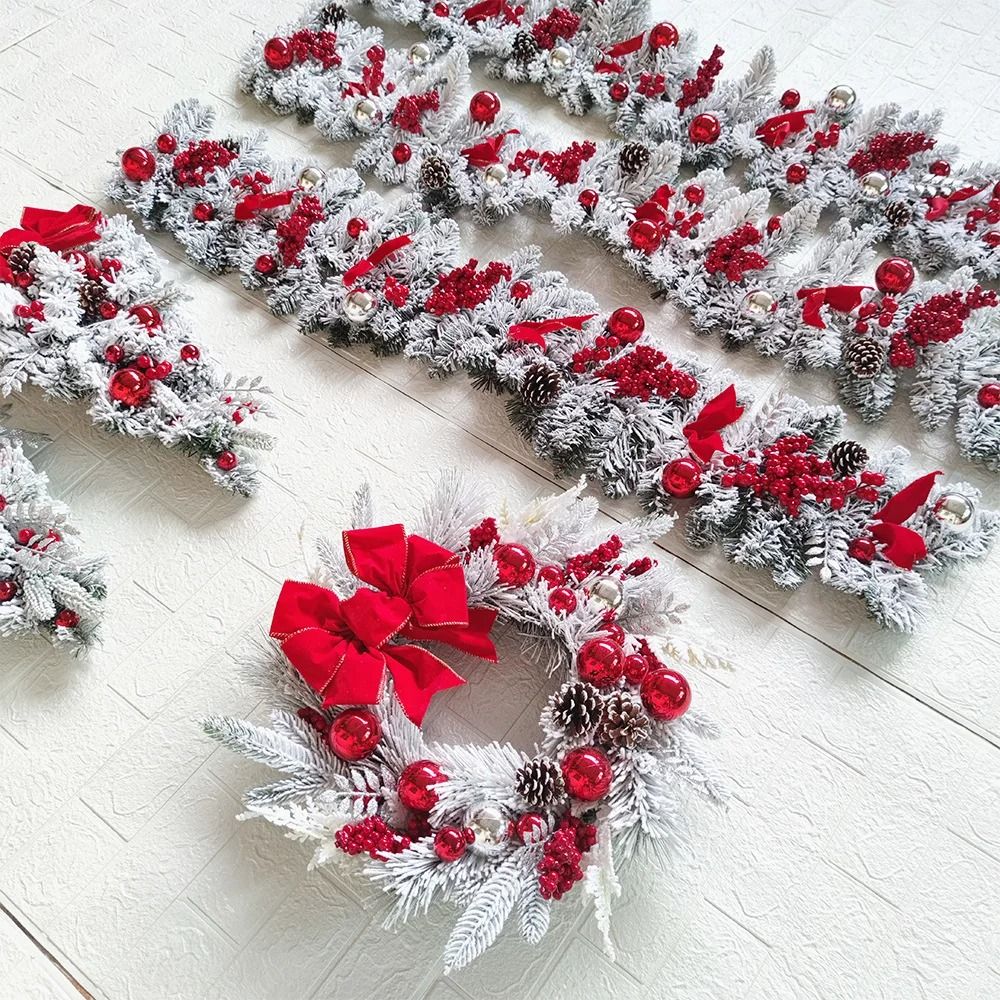 Flocked PVC Christmas Wreath And Garland Decor For Doors Trees And Holiday Home Styling 3