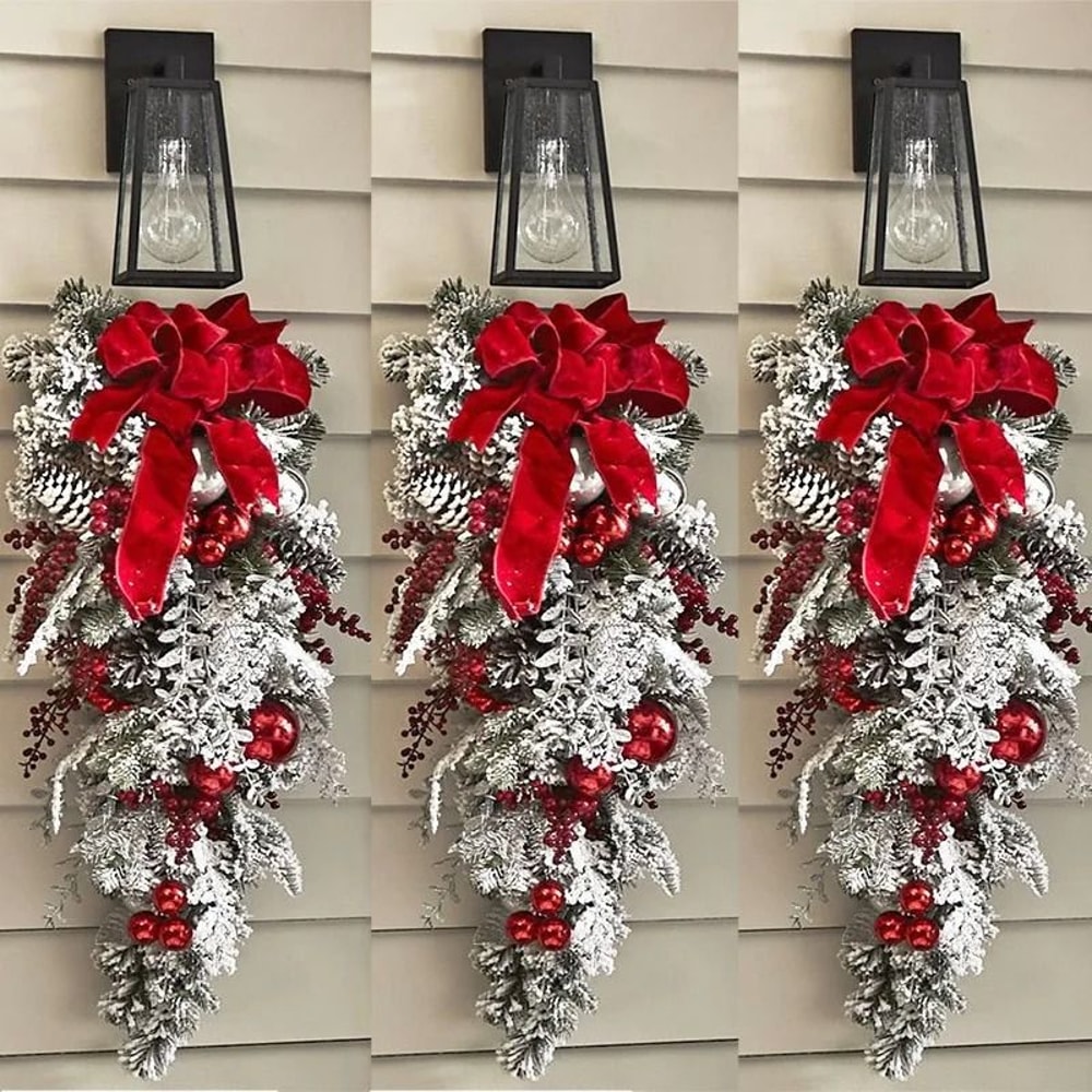 Flocked PVC Christmas Wreath And Garland Decor For Doors Trees And Holiday Home Styling 6