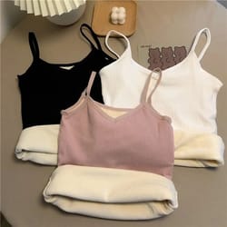 women winter warm velvet corset tank top sleeveless slim fit fleece top