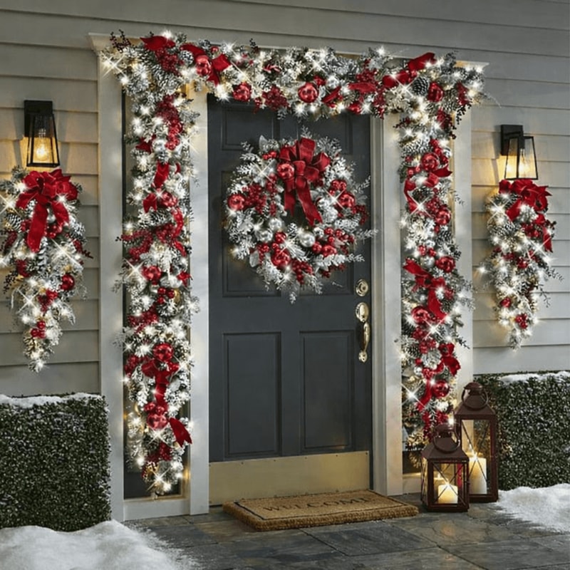 Christmas Wreath Outdoor Decorations Front Door Porch Garden Wreath New Year Signs Hanging Garland 0
