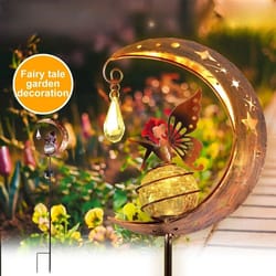 lunaglow solar fairy garden statue – outdoor lighted moon figurine for yard, path, or patio
