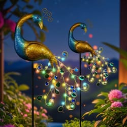 lumifeather solar peacock light – elegant outdoor stake with warm white & color-changing glow