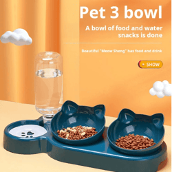 3 in 1 tilted cat bowl set with gravity water feeder for neck comfort