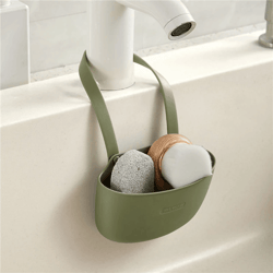 adjustable kitchen sink holder for sponge and soap with hanging drain basket design