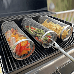 stainless steel grill basket for outdoor bbq and camping cooking