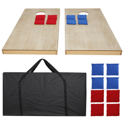 foldable wooden cornhole board game set with bean bags and carrying case for backyard fun