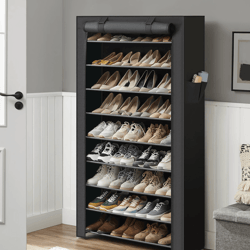 songmics 9 tier shoe rack with dustproof cover for entryway shoe storage and organization