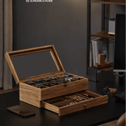 12 slot watch box with glass lid and velvet lining