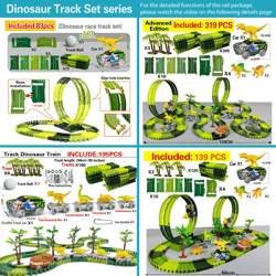 dinosaur race track toy set with electric car and looping track for kids