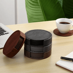 elegant wood grain leather drink coasters set 6 piece insulated non stick cup placemats