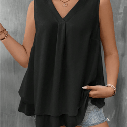 flattering flow double hem plus size summer vest sleeveless v neck tank