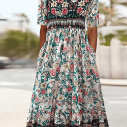 summer breeze bohemian maxi dress with short sleeves