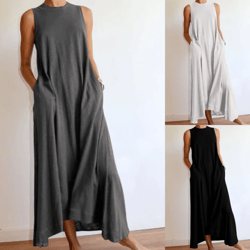 plus size knit summer dress womens casual round neck long dress