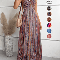 boho summer backless split thigh maxi dress