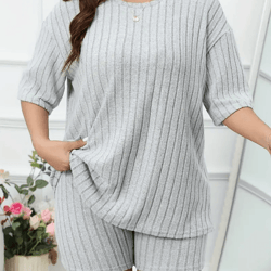 cozy chic plus size lounge set for women two piece ribbed top and shorts pajamas