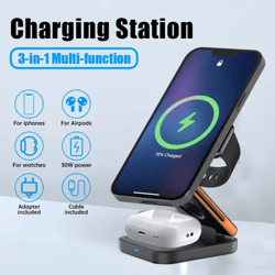 30w 3in1 foldable magnetic wireless charger stand for iphone apple watch and airpods