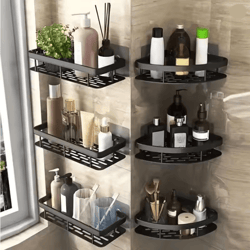 no-drill wall mounted corner bathroom shelf and storage rack