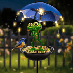 frogglow solar frog garden light with umbrella and bird feeder decor