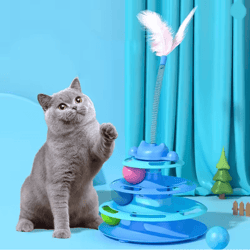 interactive cat turntable toy with feather and ball