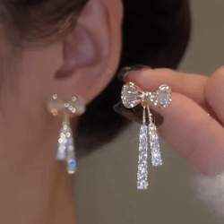 gold bow rhinestone earrings