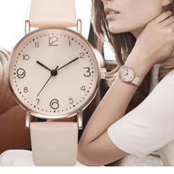 womens arabic number quartz watch casual leather style