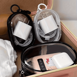 mini clear zipper storage bag portable earphone and charger organizer