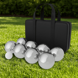petanque boules set – 8 steel tossing balls with carrying case for backyard bocce games