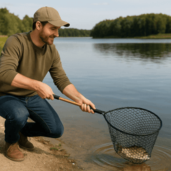 56 in collapsible rubber landing net with 35 in handle tangle free for fish safe design