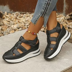 eternastride closed toe wedge sandals buckle strap platform heels for office and summer