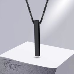stainless steel bar pendant necklace – minimalist 3d pillar design for men & women