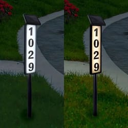 solar powered led house number sign light with stake for yard and home address visibility