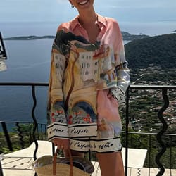 womens summer 2025 printed shirt and shorts set - casual holiday outfit