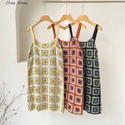 singreiny women's hollow out knitted strappy sundress for summer and vacation wear