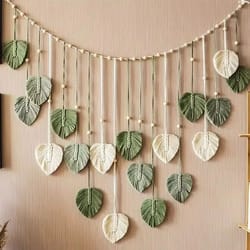 bohemian leaf & feather macrame wall decor – chic boho wall art tapestry