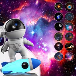rocket astronaut galaxy projector night light with 13 hd films, bluetooth speaker & white noise