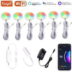 dc12v tuya wifi rgb under cabinet puck lights with remote and voice control