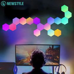 quantumglow modular hexagon led smart wall light panels – diy rgb ambient game room lighting