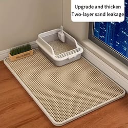large cat litter mat – double layer honeycomb waterproof design for scatter control & easy cleaning