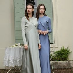 spring summer satin maxi dress with knitted top – elegant 2-piece set for women