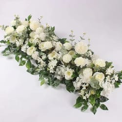 luxury white rose artificial flower row – 39.37in wedding table centerpiece & event backdrop decoration