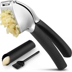stainless steel garlic press set – professional garlic mincer with peeler & cleaning brush