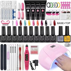 gel nail polish kit with uv nail lamp & electric drill – complete soak off gel nail kit with base & top coat