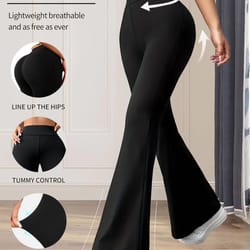 women's high waisted slim fit flared pants – lightweight wide leg black trousers for spring & summer