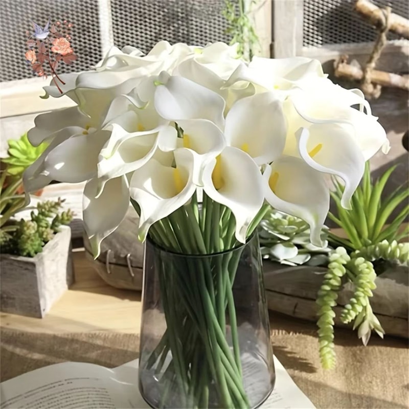 10Pcs White Calla Lily Artificial Flowers Real Touch PU Wedding Bouquet Home Decor 1