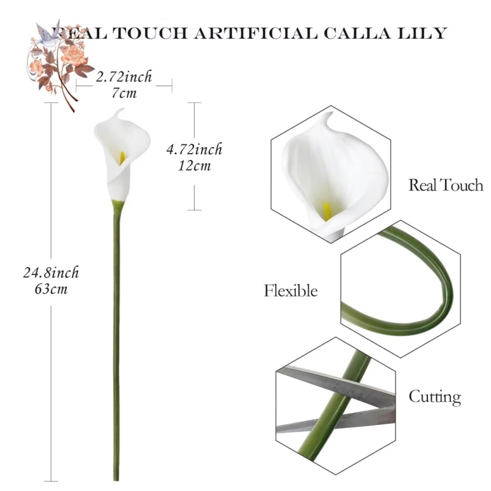 10Pcs White Calla Lily Artificial Flowers Real Touch PU Wedding Bouquet Home Decor 3