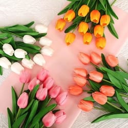 artificial tulip bouquet – real touch fake flowers for home, wedding & party decorations (1/3/5 pcs)