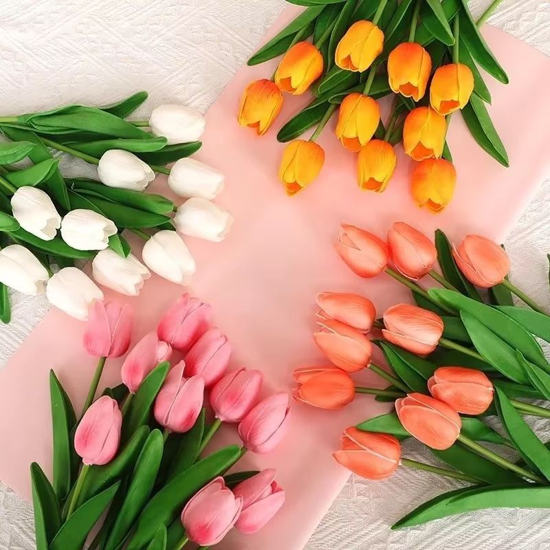 Artificial Tulip Bouquet Real Touch Fake Flowers For Home Wedding Party Decorations 135 Pcs 0