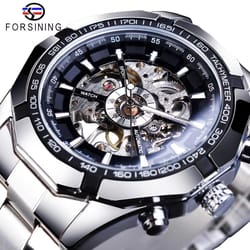 forsining luxury skeleton watch – stainless steel mechanical men's wristwatch with waterproof sport design